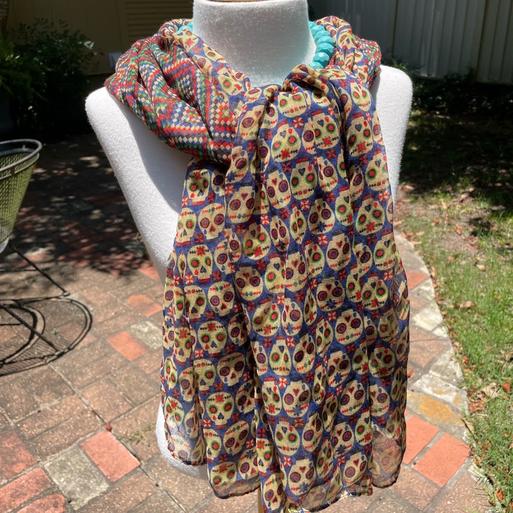 HALLOWEEN SKULLS Scarf Wrap Long Multi Color 76x40 Gothic Punk, Halloween
